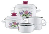 GSW 189972 Pannenset Hortensia, 6-delig, staal, email, kunststof, wit