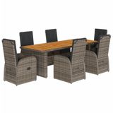 vidaXL 7-delige tuinset met kussens, polyrattan, grijs