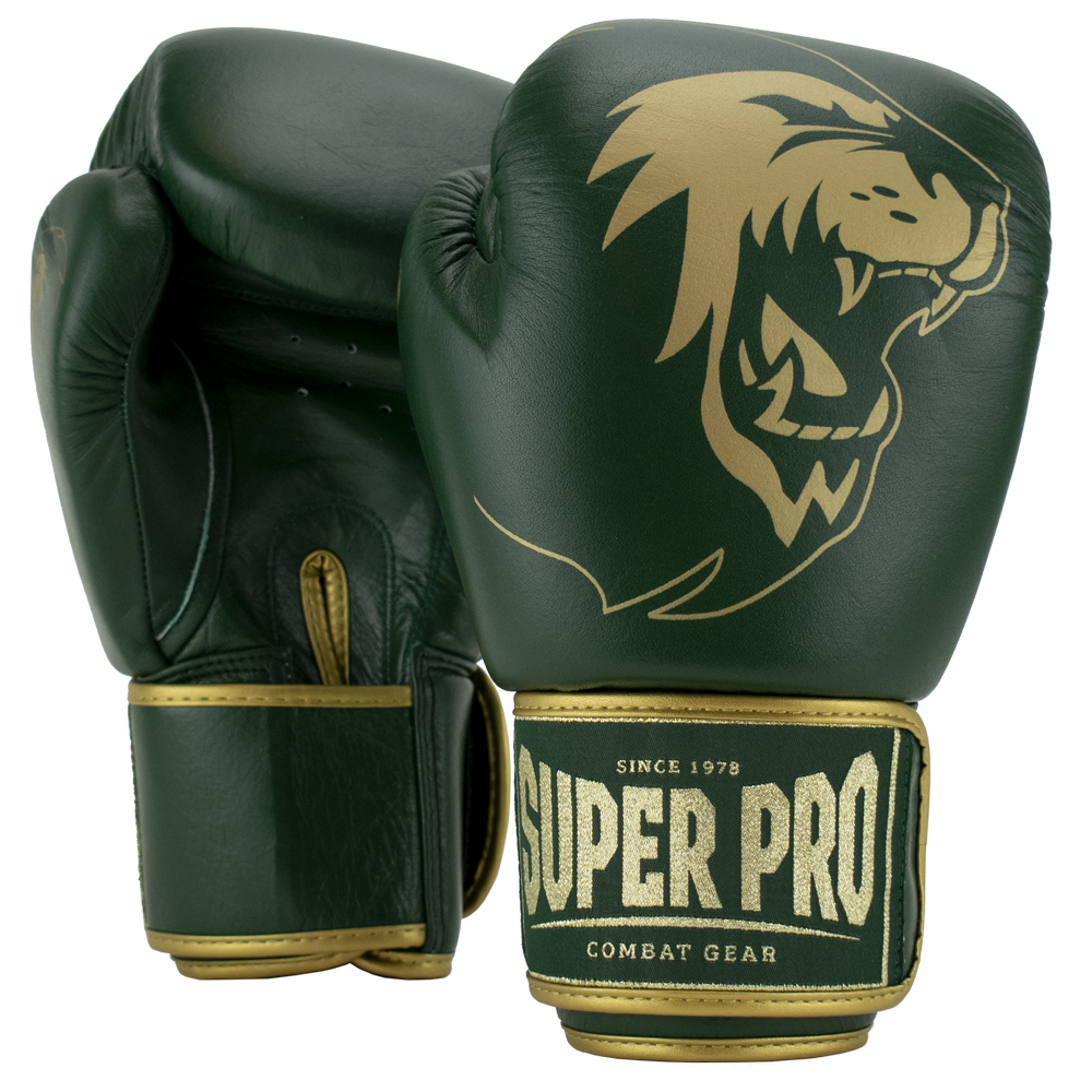 Super Pro Combat Gear Warrior SE Lederen (Kick)Bokshandschoenen - Groen/Goud - 16 oz