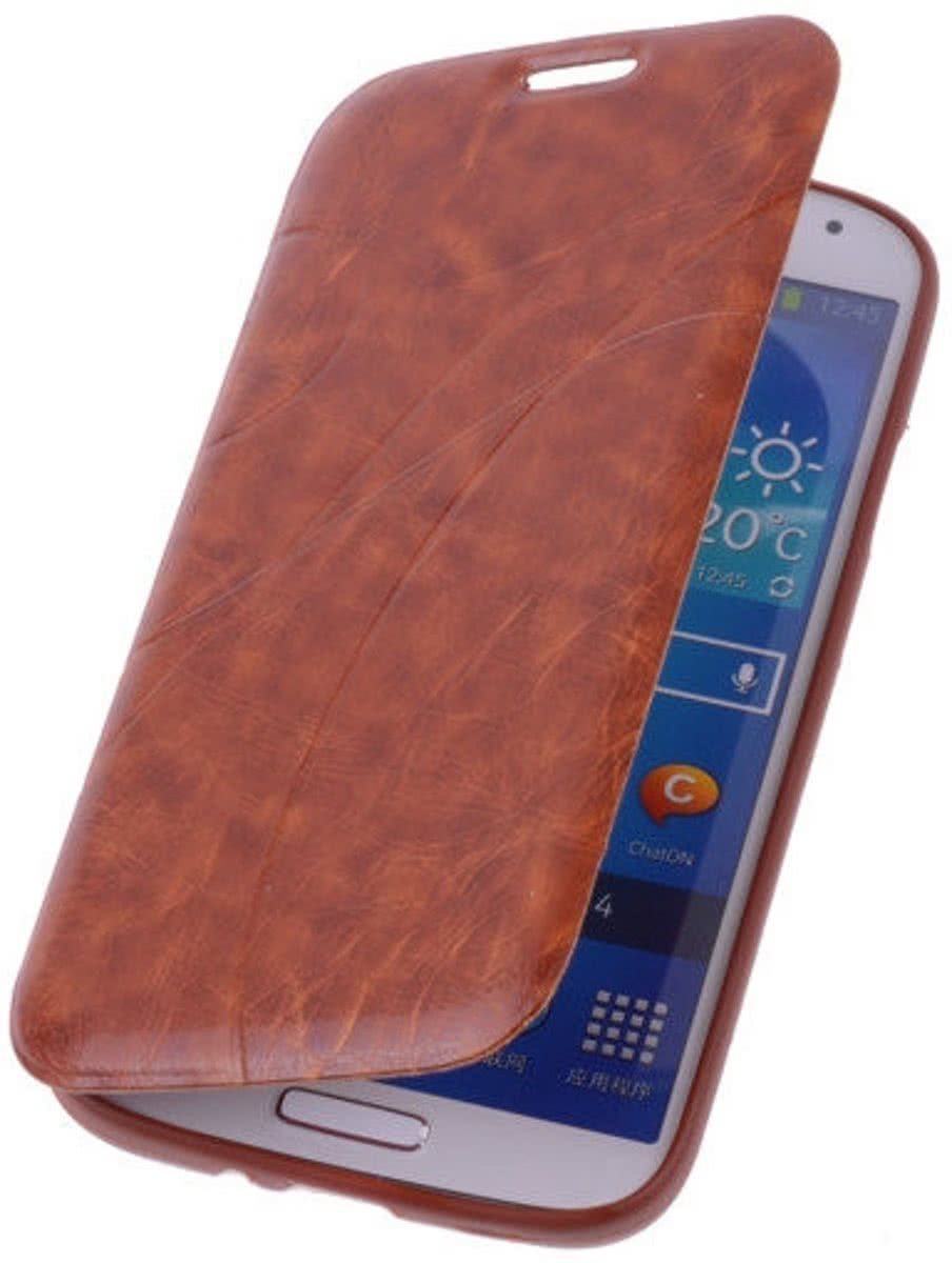 LELYCASE Bruin TPU Book Case Flip Cover Lijn Motief Samsung Galaxy S4 i9500
