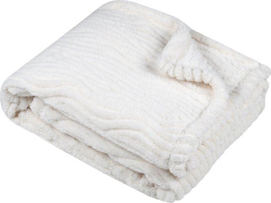 Stof Textiles Plaid / bankdeken / bedsprei Columbia - ivoor wit - 180 x 220 cm - zachte polyester stof - 2 persoons