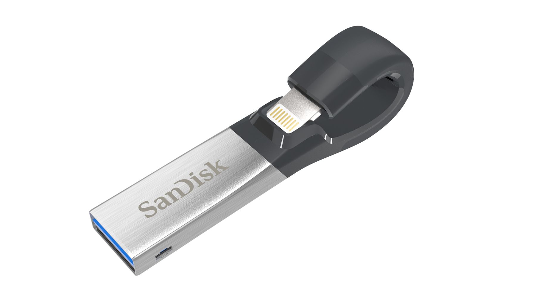 SanDisk iXpand USB Flash Drive - 16GB - USB Type-A / Lightning - Black/Silver