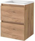 Basic Line Start 46 Badkamermeubelset - 50 x 46 cm - Greeploos - 2 Lades - Acryl Wastafel - Zonder Kraangat - Whisky Oak