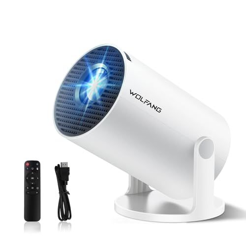 [Ingebouwde WOLFANG Portable Projector 20000 Lux 4K Supported, 180° Rotation and Auto Keystone, Outdoor Compatible with TV Stick/Windows/iOS/Android/HDMI/USB (1080P)
