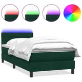 vidaXL Boxspringbed met matras en LED-verlichting, donkergroen, 80x220 cm, fluweel