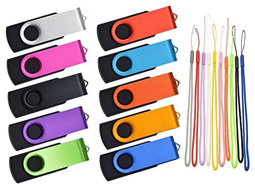 Kepmem Thumb Drive 16GB 10-Pack USB-Flashdrives Bulk, Metal Swivel USB 2.0 Memory Stick Kleurrijke Jump Drive Portable 16 GB Zip Drive Met Veelkleurige Lanyards Voor Gegevensopslag En -Overdracht