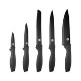 MasterChef Messenset, keukenmessen set incl. koksmes, groentemes, schilmes, snijmes & broodmes, scherpe roestvrijstalen messen, anti-aanbaklaag, soft-touch handgrepen, 5-delig, zwart