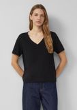 s.Oliver - Vrouwen T-shirt van vlamgaren met V-hals - Zwart - XS