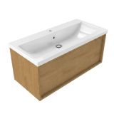 Saniclass Holz Frame Badkamermeubelset - 100x45x43.5cm - Bari keramische wastafel wit - 1 wasbak - 1 kraangat - 1 lade - mat eiken natural (hout) SW1420769/SW24929