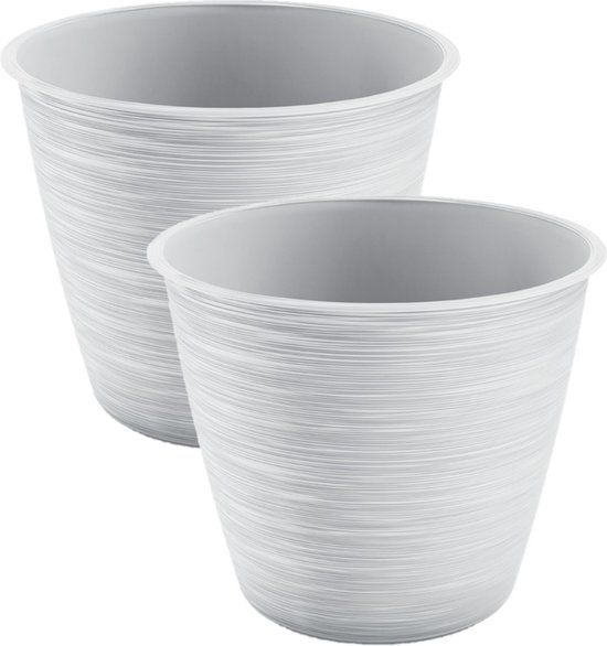 Prosperplast Paintstripe Plant Pot - 4-Pack - White - 15 x 12 cm - Plastic - Stylish