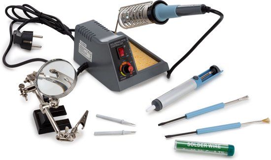 Velleman VTSS4NSET - Soldeerstation set - 48W - 150-480°C - Incl. derde hand, desoldeerpomp, loodvrij soldeer, schraper, borstel en 2 soldeerpunten