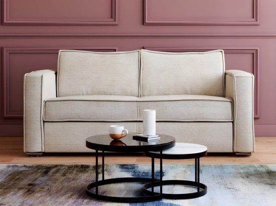 Vente-unique Loreto - 4-zits slaapbank - Beige ribfluweel - 215x90x95 cm