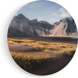 Artaza Forex Muurcirkel Zwart Zand In De Bergen Van IJsland - 50x50 cm