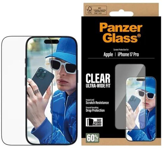 PanzerGlass Screenprotector geschikt voor Apple iPhone 17 Pro Glazen | PanzerGlass Ultra-Wide Fit Screenprotector - Case Friendly