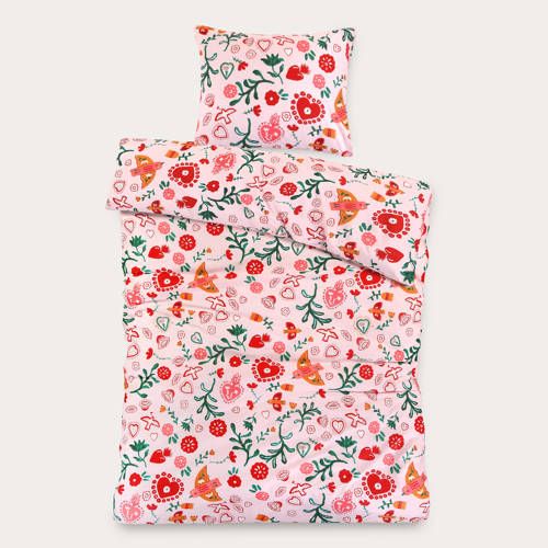 NOUS Kids katoenen dekbedovertrek 1-persoons (140x200 cm) Rood Bloemen