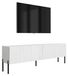 3xE living meuble TV sur pieds 170 cm, façade nervurée, blanc mat/pieds droits noirs, 170 × 32 × 52 cm