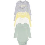 LUPILU Babyrompers, 5 stuks, van puur biologisch katoen. (Grijs/Geel/Mint/Wit, 50/56)