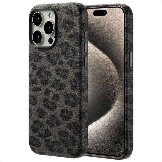 Selencia Sabi Backcover Panterprint met MagSafe voor de Apple iPhone 15 Pro Max - Midnight Black