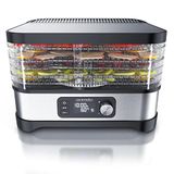 Arendo - Voedseldroger met temperatuurregelaar 400 W - roestvrij staal dehydrator voor levensmiddelen vlees vruchten groenten - met timer tot 24 uur - 35-70 graden - 5 inlegvakken - GS - dehydrator