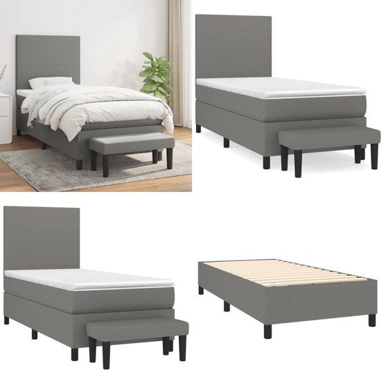 vidaXL Boxspring met matras stof donkergrijs 90x200 cm