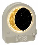 TFA-Dostmann Digitale lichtwekker met maanlamp, 60.2053, nachtlampje, bedlampje met wekker, wit-geluid, natuurlijke geluiden, slaaphulp, 2 alarmen, lichtgrijs, beige
