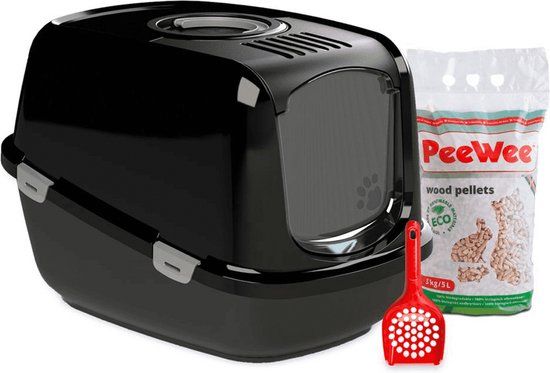 PeeWee EcoDome XXL Kattenbak Startpakket - Zwart - 66.5 x 48.5 x 46.5 cm