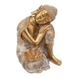 Atmosphera Boeddha beeldje zittend - binnen/buiten - polyresin - goud/wit - 23 cm
