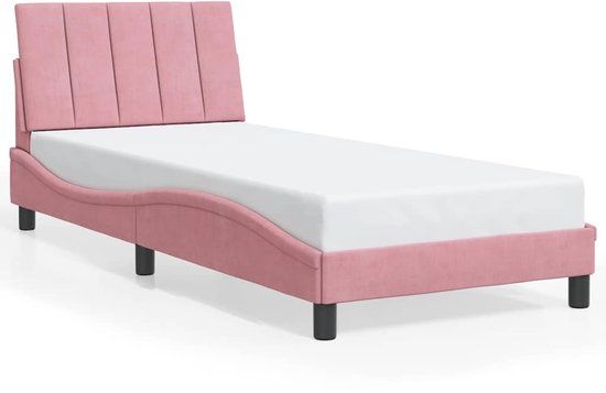 vidaXL Bedframe met hoofdeinde fluweel roze 90x190 cm