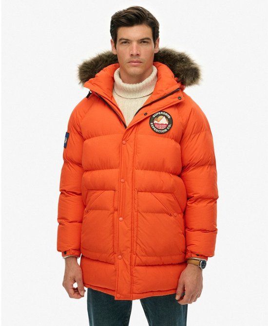 Superdry Everest Longline Gewatteerde Parka Heren Bold Orange M