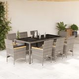 Prolenta Maison Exclusive Tuinset voor buiten, 9-delig, met kussens, grijs, van gevlochten polyraan en glas