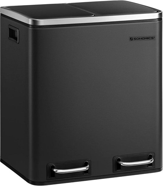 SONGMICS Afvalbak van 30 liter met 2 Binnenemmers voor Keukenafval Pedaalemmer van Roestvrij Staal 2x 15 L LTB30H
