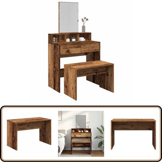 vidaXL Kaptafelkruk - Bewerkt Hout - 70x35x45 cm - Oud Houtkleurig
