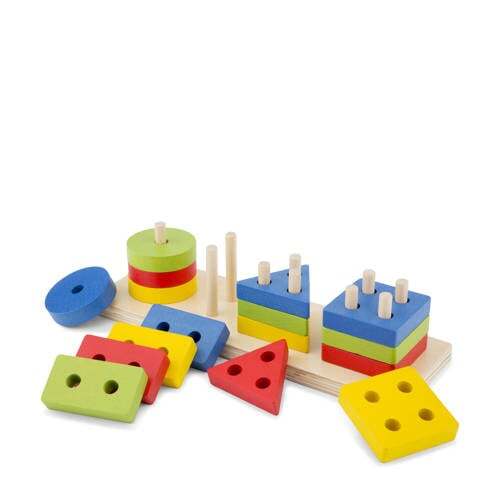 New Classic Toys Geometrische vormen puzzel houten vormenpuzzel 16 stukjes