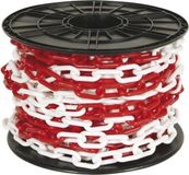 Perel Afzetketting, op rol, voor het afbakenen van gevarenzones en beperken van toegang, binnen- en buitengebruik, kunststof, rood/wit, 25 m, 8 mm