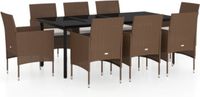 vidaXL 9-delige tuinset met kussens, bruin en zwart