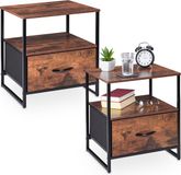 Merkloos Relaxdays nachtkastje industrieel - set van 2 - 50 x 45 x 42,5 cm - met lade - zwart-bruin