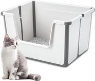 OEM Bol Open kattenbak met hoge zijkanten - Opvouwbare, 100% lekvrij en spatwaterdicht, lage ingang, grote kattenbak (grijs)