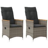 Fauteuils de jardin 2 pièces réglable avec coussins poly rotin gris