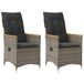 Fauteuils de jardin 2 pièces réglable avec coussins poly rotin gris
