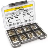 XFISHMAN Vliegenhaken voor het binden van vliegen, droge nimfen, gebogen vishaken, 10# ~ 16#, assortiment met 240 haken met doos