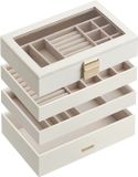 SONGMICS Sieradendoos met 4 niveaus, stapelbaar, met glazen deksel, 17 x 28 x 18,3 cm, wit
