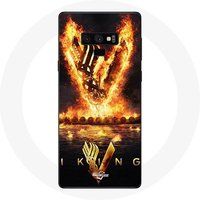 Maniacase Hoesje voor Samsung Galaxy Note 9 Vikings Series Seizoen 6 Logo V Zwaard van Vuur Zwarte Achtergrond