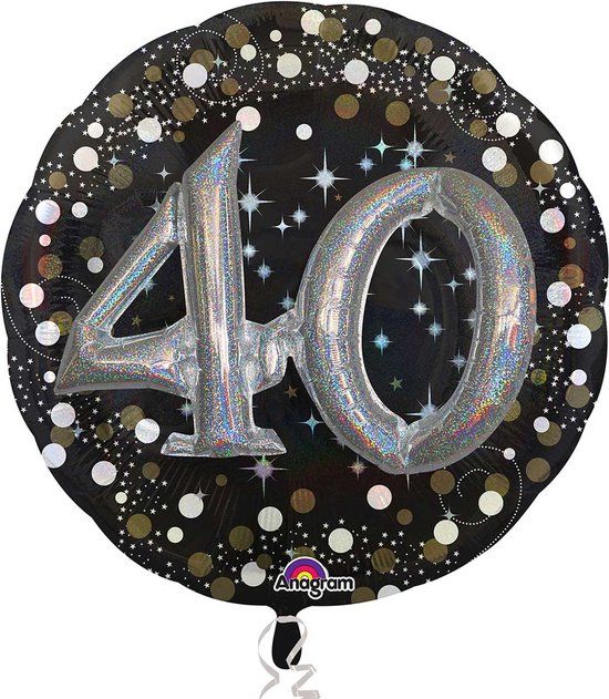 MultiB:Sprankelende Amscan Folieballon Happy Birthday 40 Jaar 91 Cm Helium Zwart