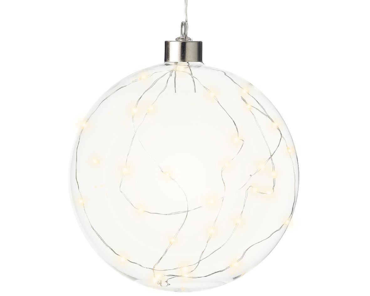 Lumineo Micro LED Glazen Kerstbal - 20cm - 40 Lampjes - Zilver