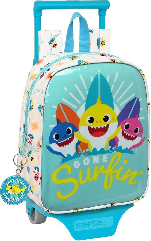 Schoolrugzak met Wielen Baby Shark Surfing Blauw Wit 15 l