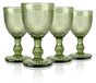 Icecat Set mit 4 grünen, vintage-artigen Weingläsern mit Rautenmuster