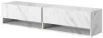 Meuble TV suspendu 140 cm marbre blanc accents dorés