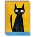 Artery8 Quirky Black Cat Lover Bold Yellow Blue Painting Blank For Him Or Her Art Birthday Card