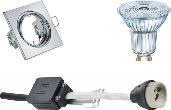 BES LED - LED Spot Set - GU10 - Dimmable - Recessed Square - Chrome - 3.4W - 4000K - Tiltable - 80mm