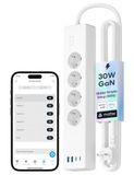 Meross Matte stekkerdoos met USB C 30 W, meervoudig stopcontact, Smart WiFi snellader, USB C, mat, eenvoudige installatie, compatibel met Alexa, Apple HomeKit en Google, 16 A, 4 stopcontacten, 2 USB A